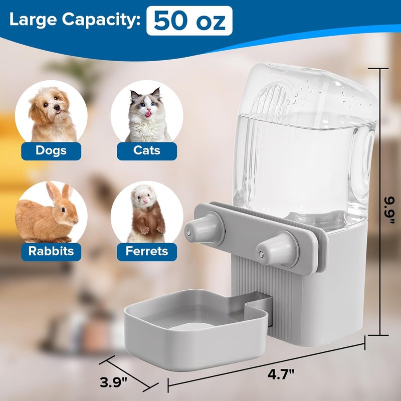 Kenond 50 oz Rabbit Water Dispenser,Gravity Dog Water Bowl Dispenser for Cage,Auto Water Bottle for Ferret,Cat,Dog and Other Animals, Compatible with Widemouth Cages, Wire Cages and Crates(Gary) - Image 3